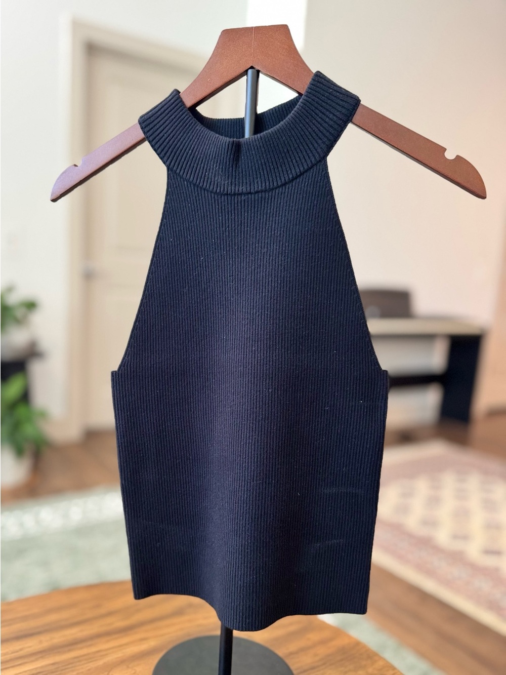 Ribbed Mock Neck Black Tank Top